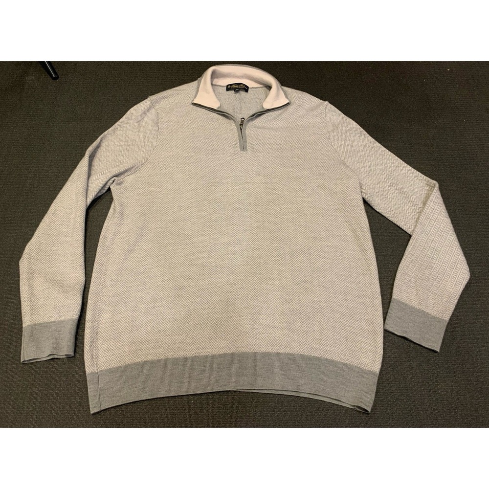 Brooks Brothers Ultimate Merino Wool Half-Zip Sweater Gray‎ Houndstooth Size XXL